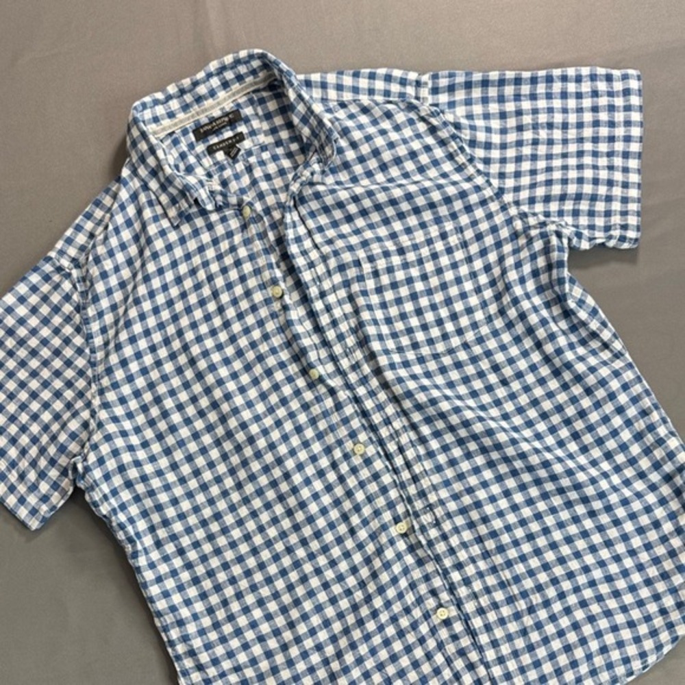 Banana Republic Men's Blue & White Gingham‎ 100% Linen Size L